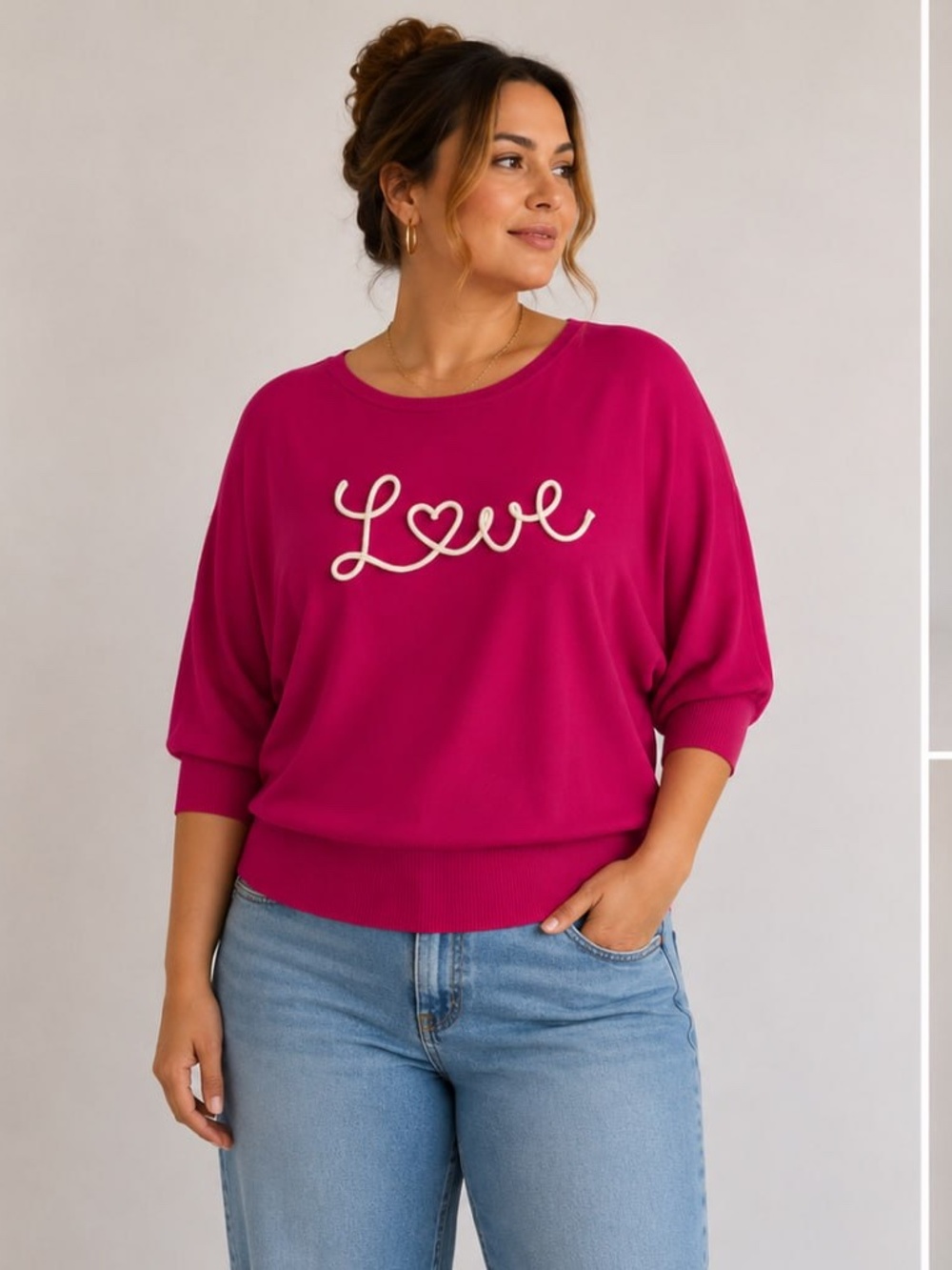 Love Scarlett 2X Plus Size Hot Pink Batwing Sweater Love Applique Top